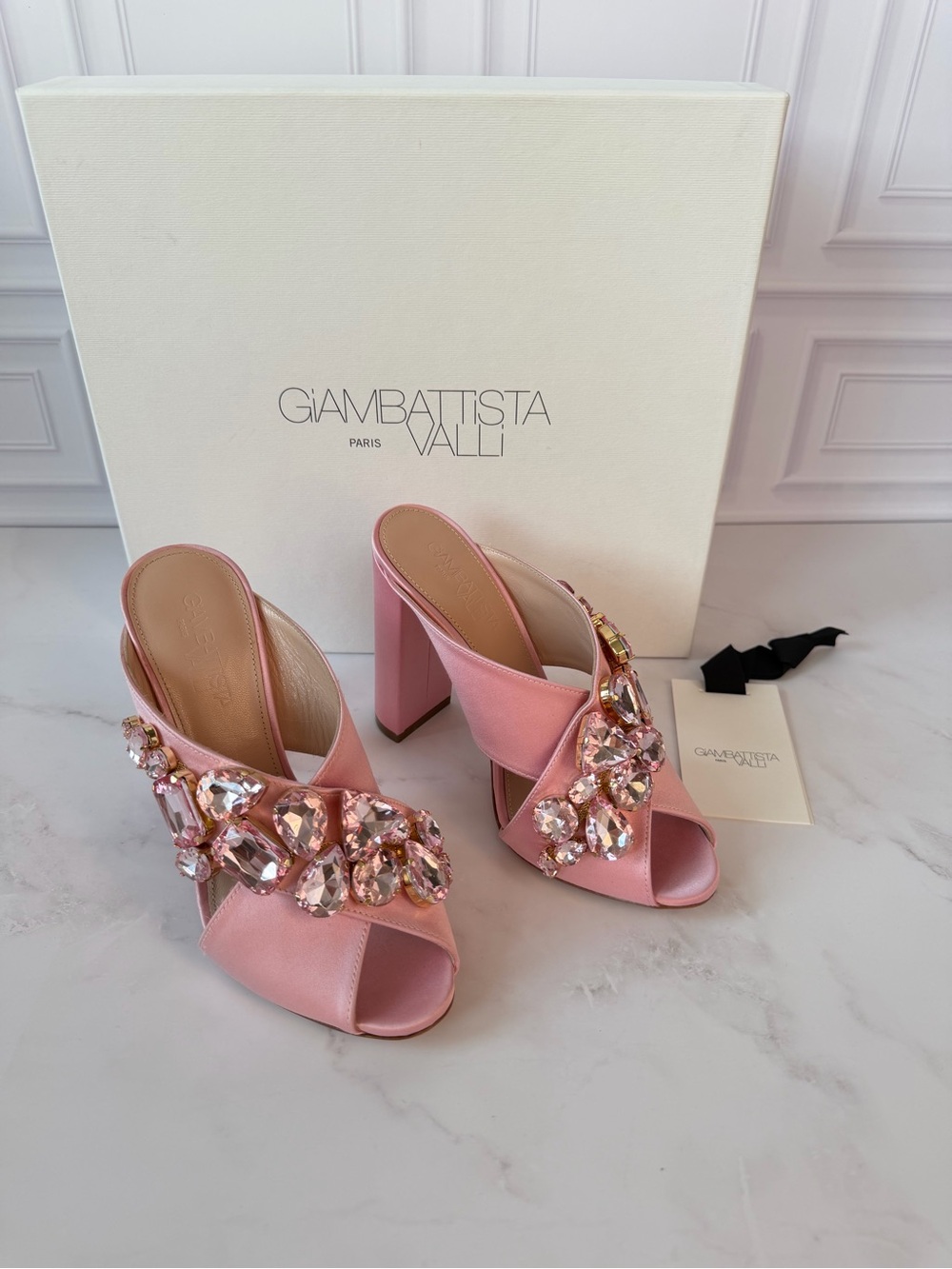 Giambattista Valli Pink Crystal Embellished Satin Mule Heels EU 36 NIB
